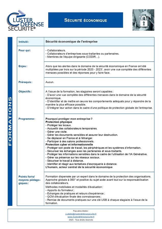 Formation Sécurité économique de lentreprise Cluster Défense Sécurité page 0001